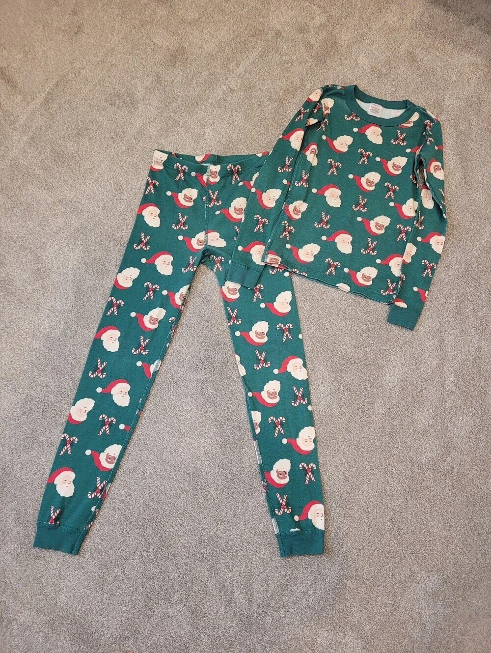 Hanna Andersson Green Holiday Candy Cane Santa Pajama Set Size 12